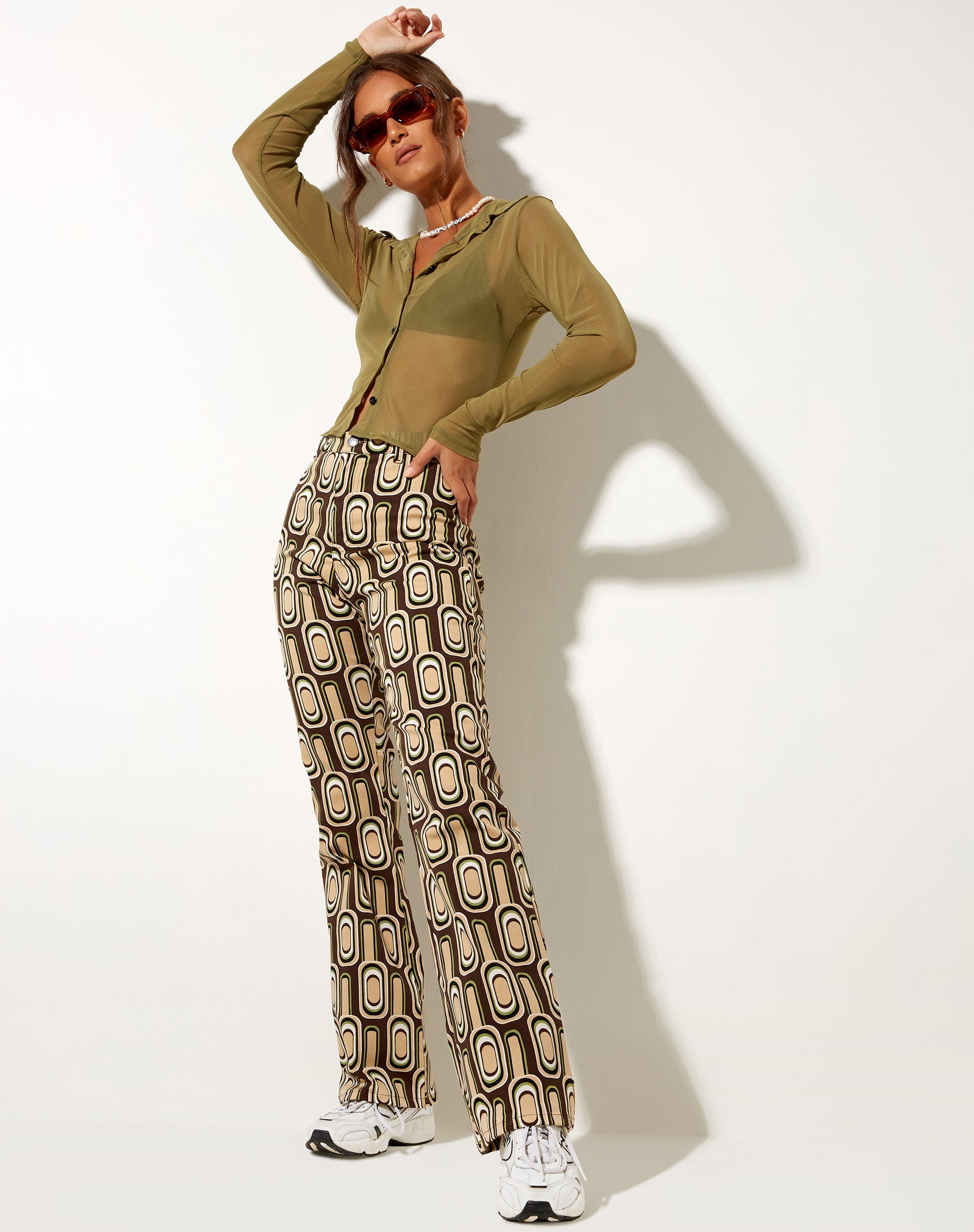 Image of Zoven Flare Trouser in Retro Spot Brown