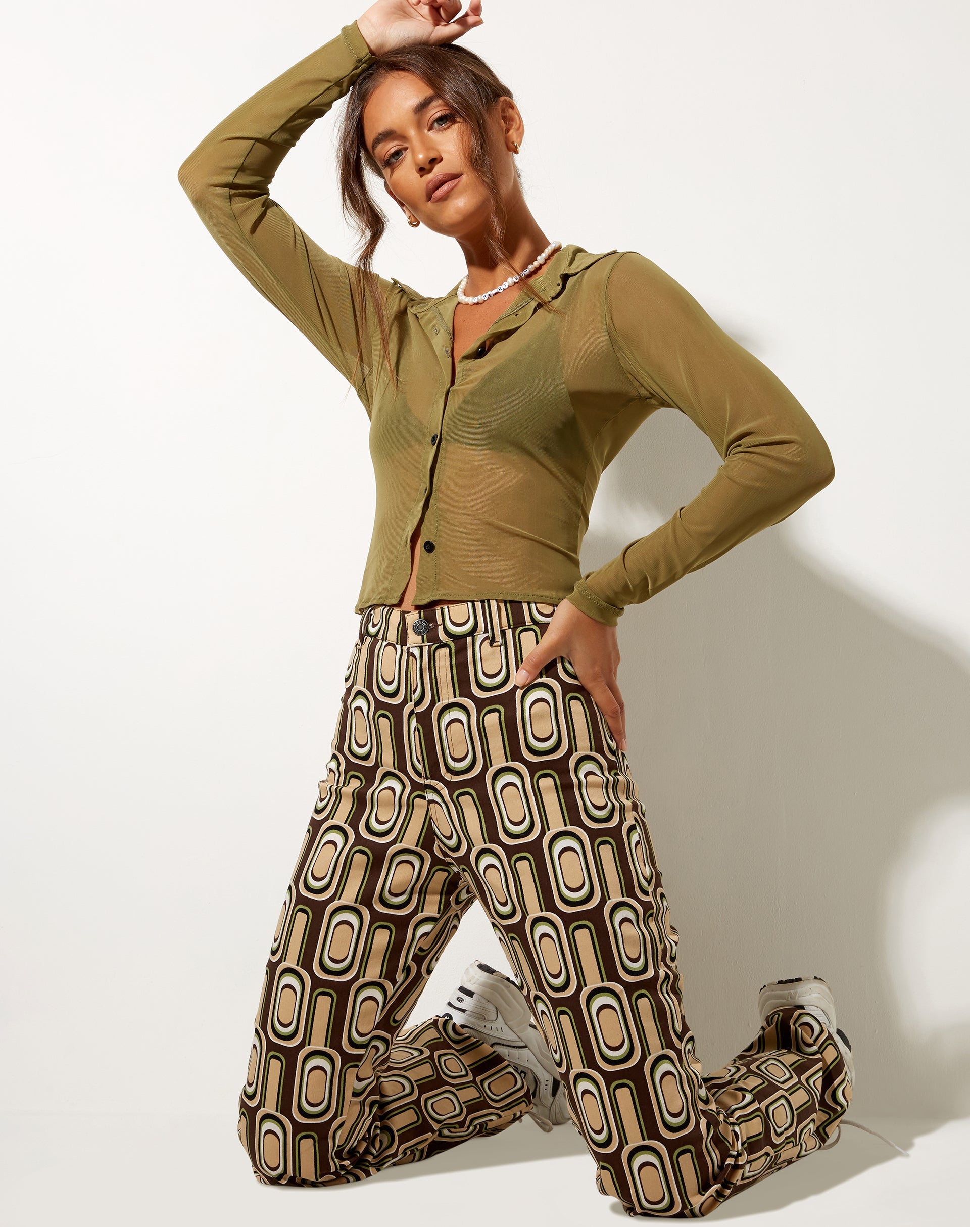 Image of Zoven Flare Trouser in Retro Spot Brown