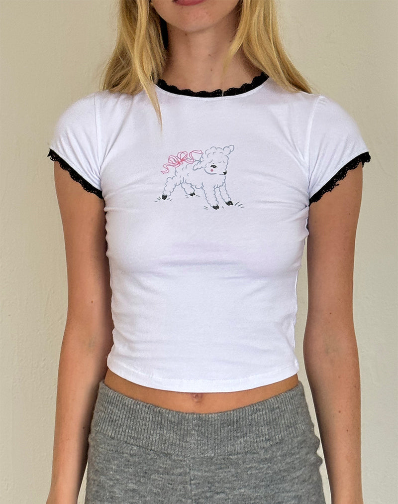 Image of Zyzy Tee in White with Sheep Print