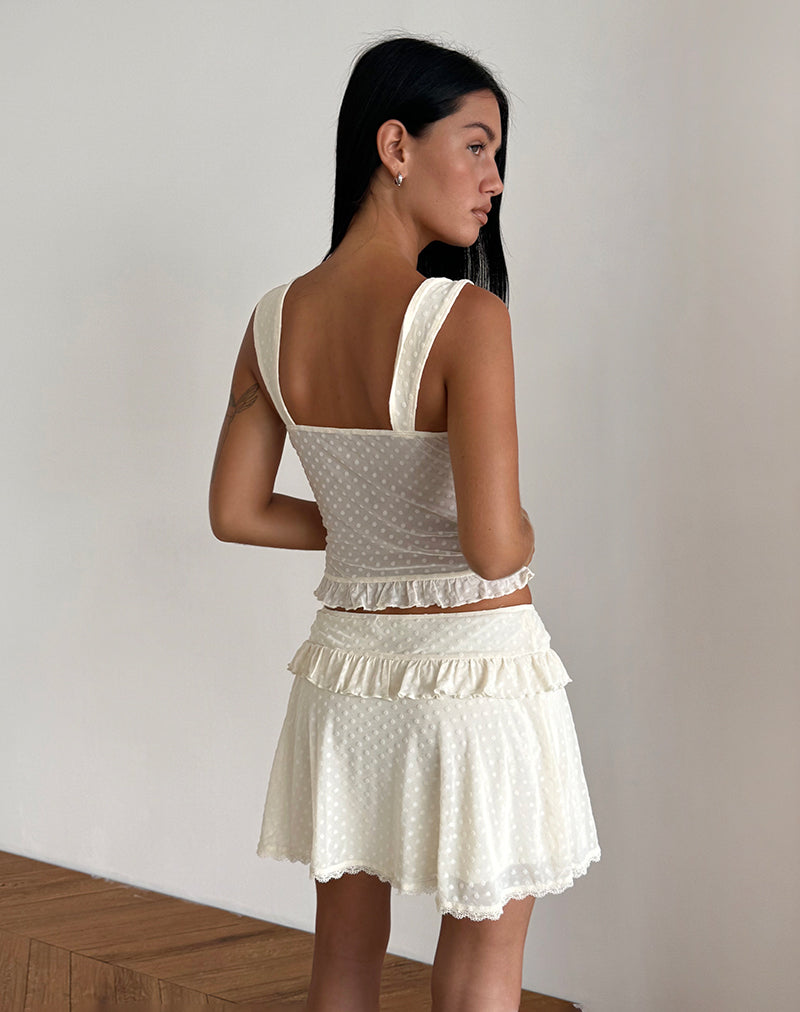 image of Gastri Mini Skirt in Ivory Polka Flock