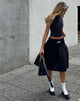 image of MOTEL X JACQUIE Neleta Shirred Waist Midi Skirt in Black