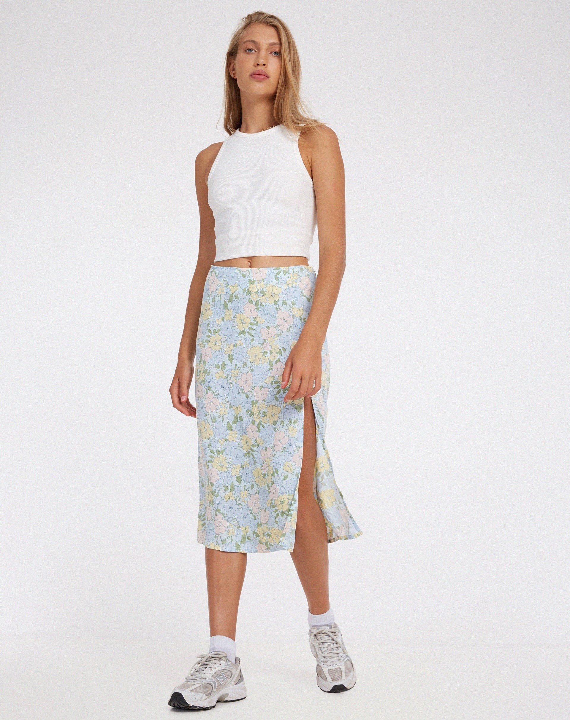 Image of Seko Midi Skirt in Washed Out Pastel Floral