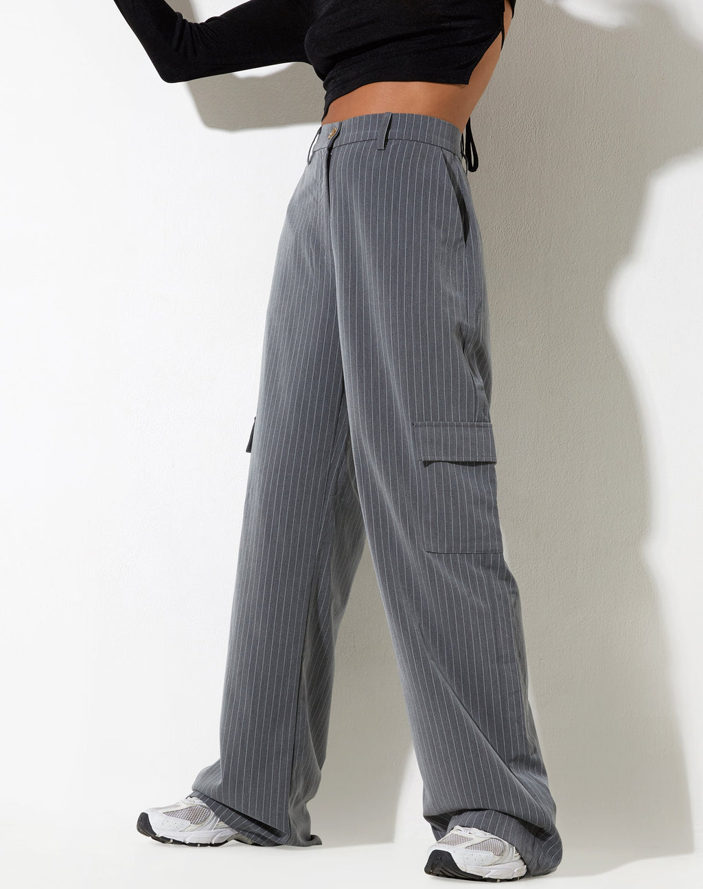 Abba Cargo Trouser in Pinstripe Grey