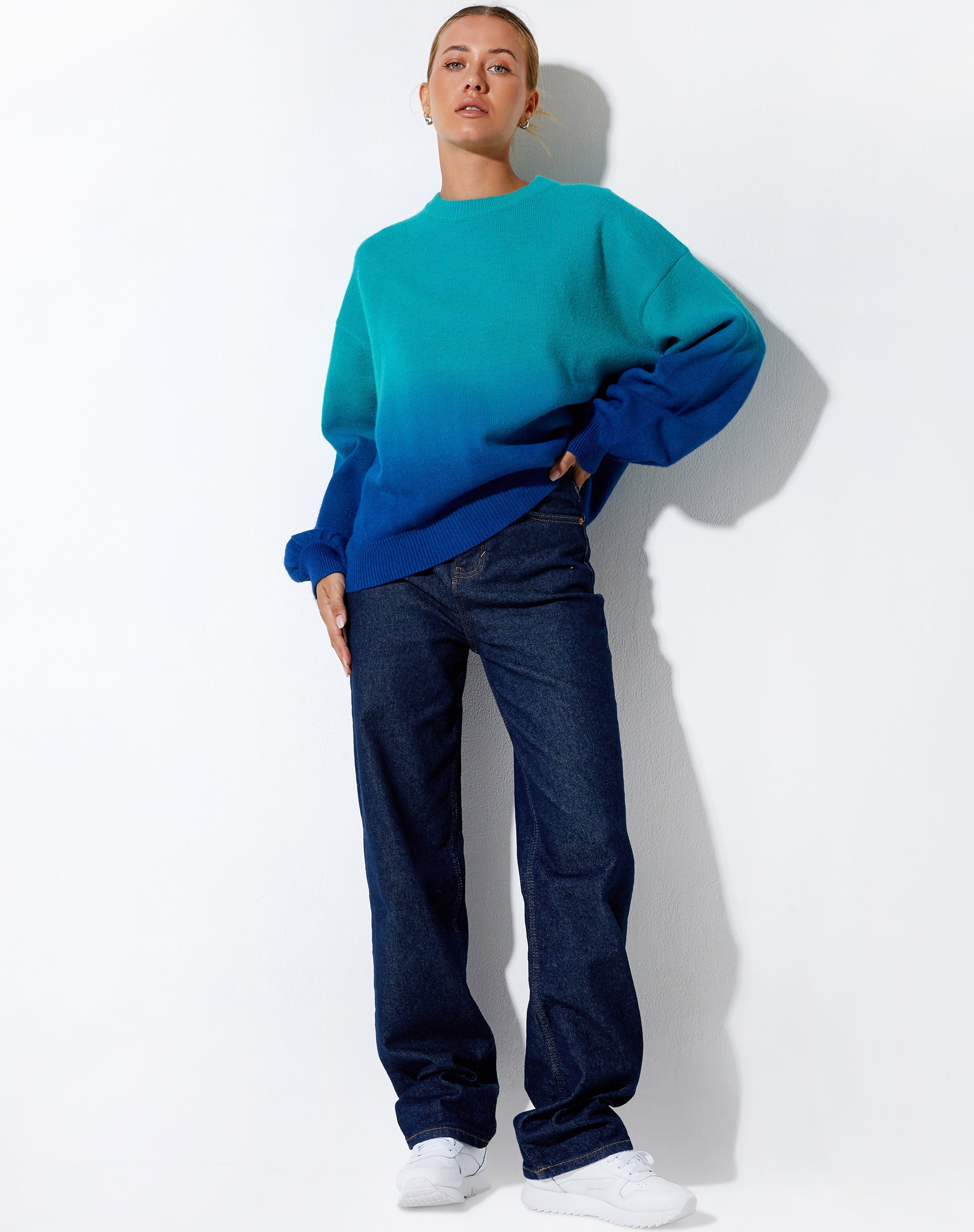 Blue and Green Crewneck Knitted Jumper | Akari – motelrocks-com-eur