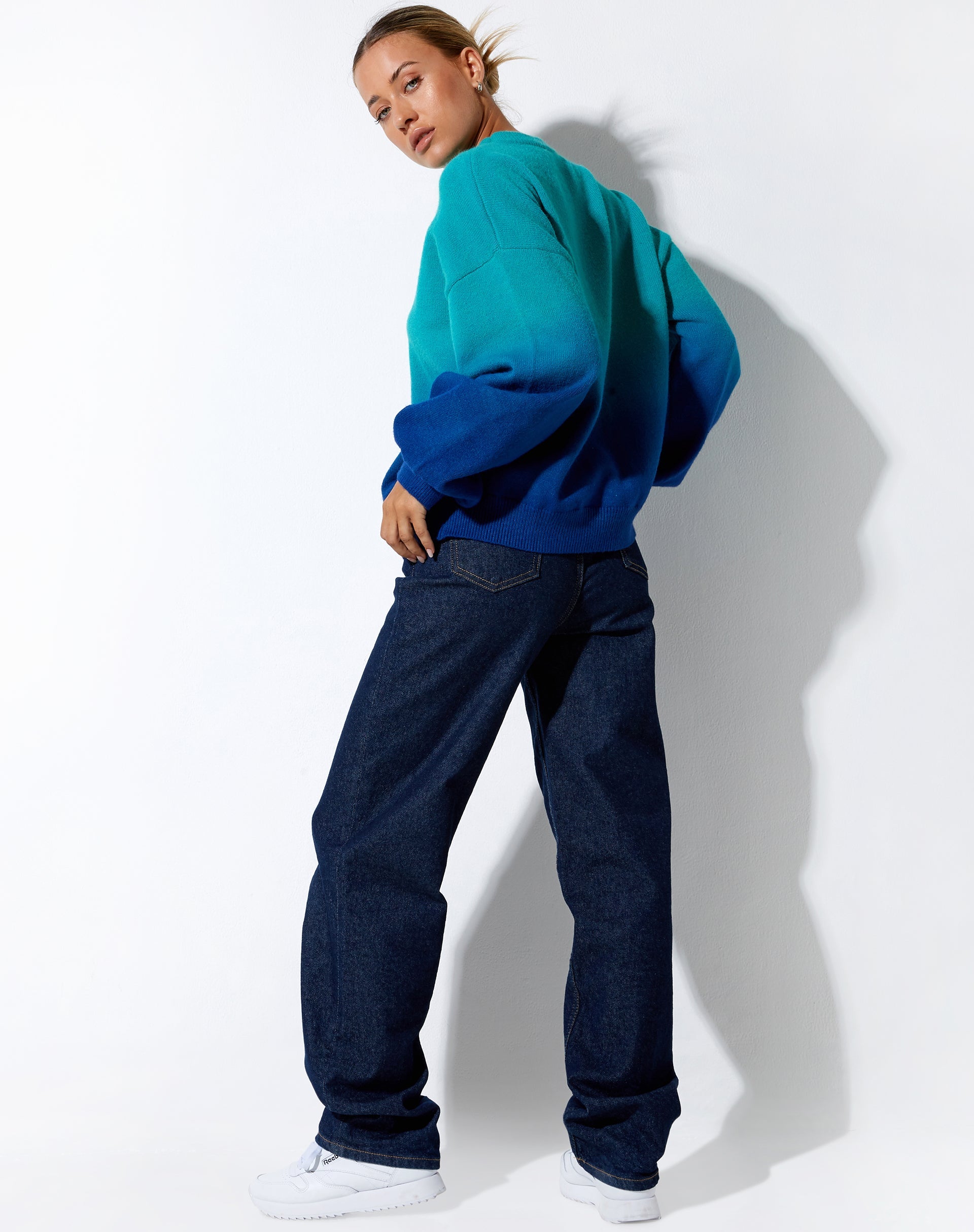 Blue and Green Crewneck Knitted Jumper | Akari – motelrocks-com-eur