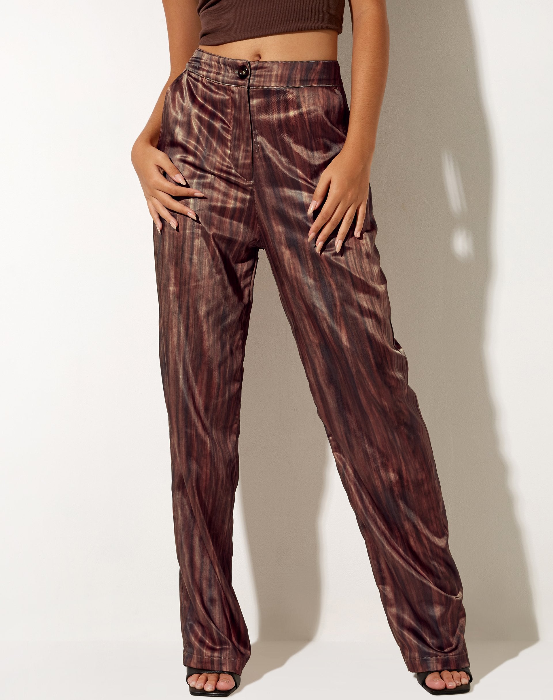 Image of Arsala Trouser in Satin Marble Cocoa