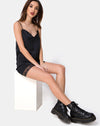 Image of Balace Slip Dress in Black Satin with Black Lace