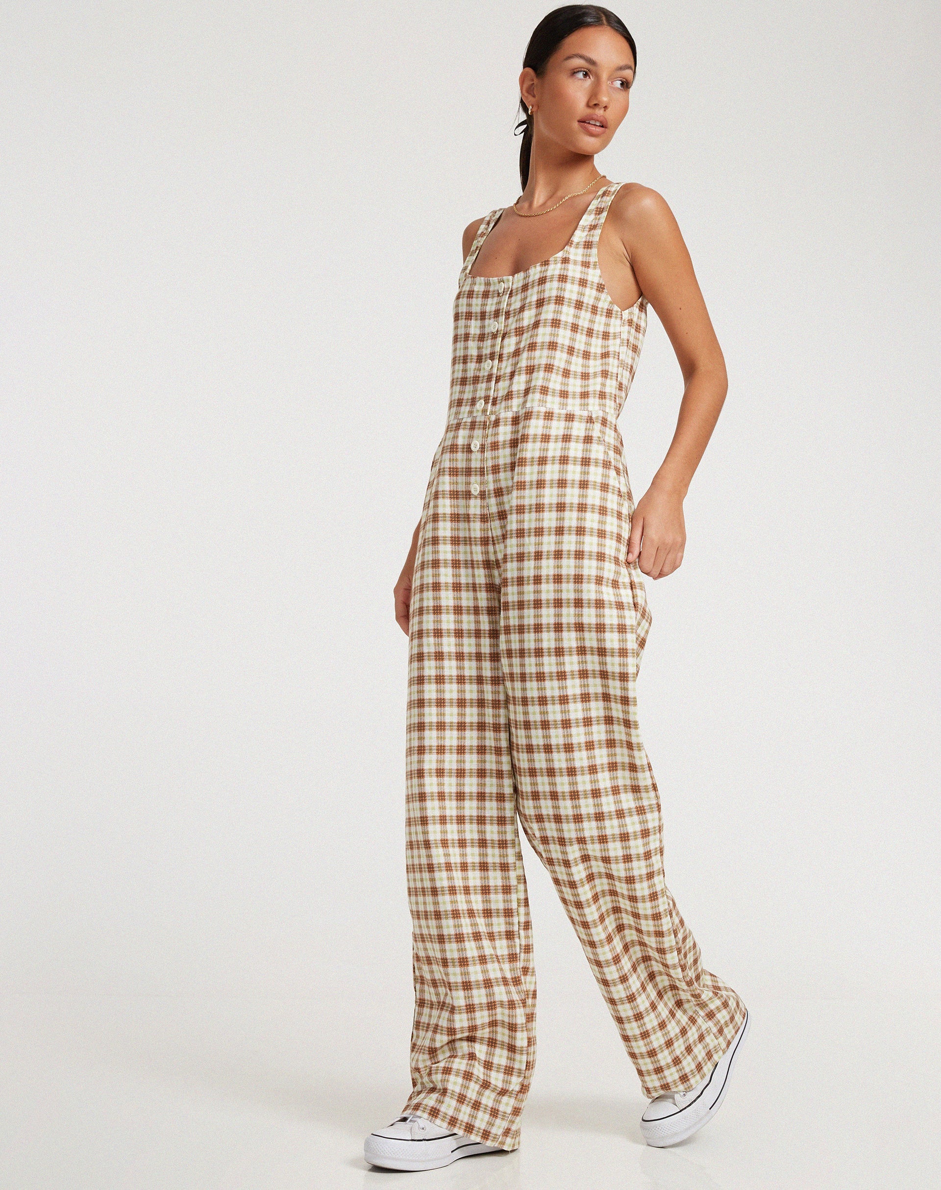 image of Beatrix Jumpsuit in Yellow Brown Check