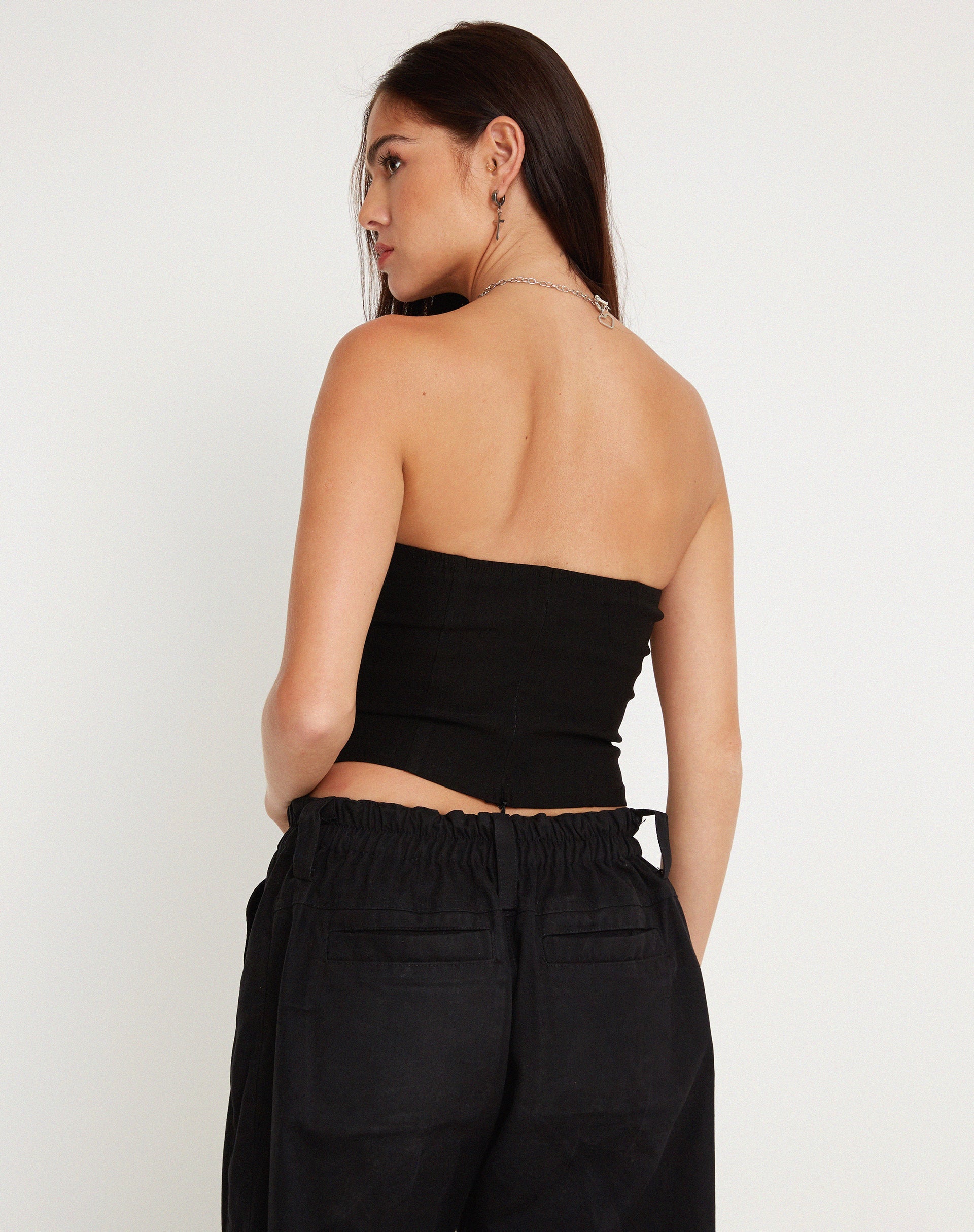 Image of Bertha Strapless Crop Top in Black with Eyelet