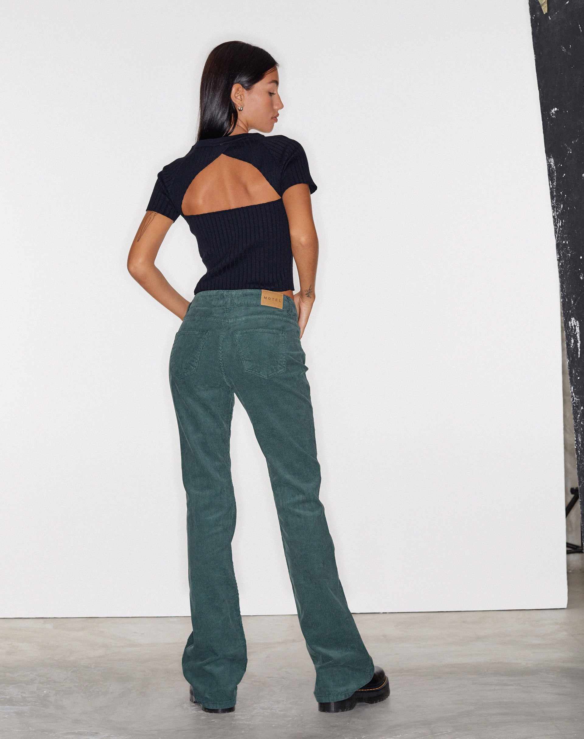 image of Bootleg Jeans in Cord Forest Green
