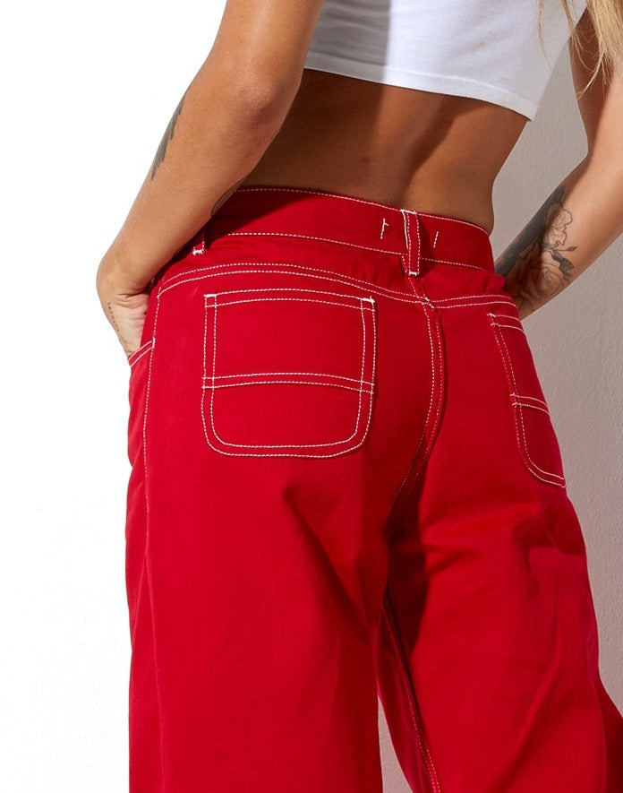 image of Athene Trouser in Racing Red White Stitch