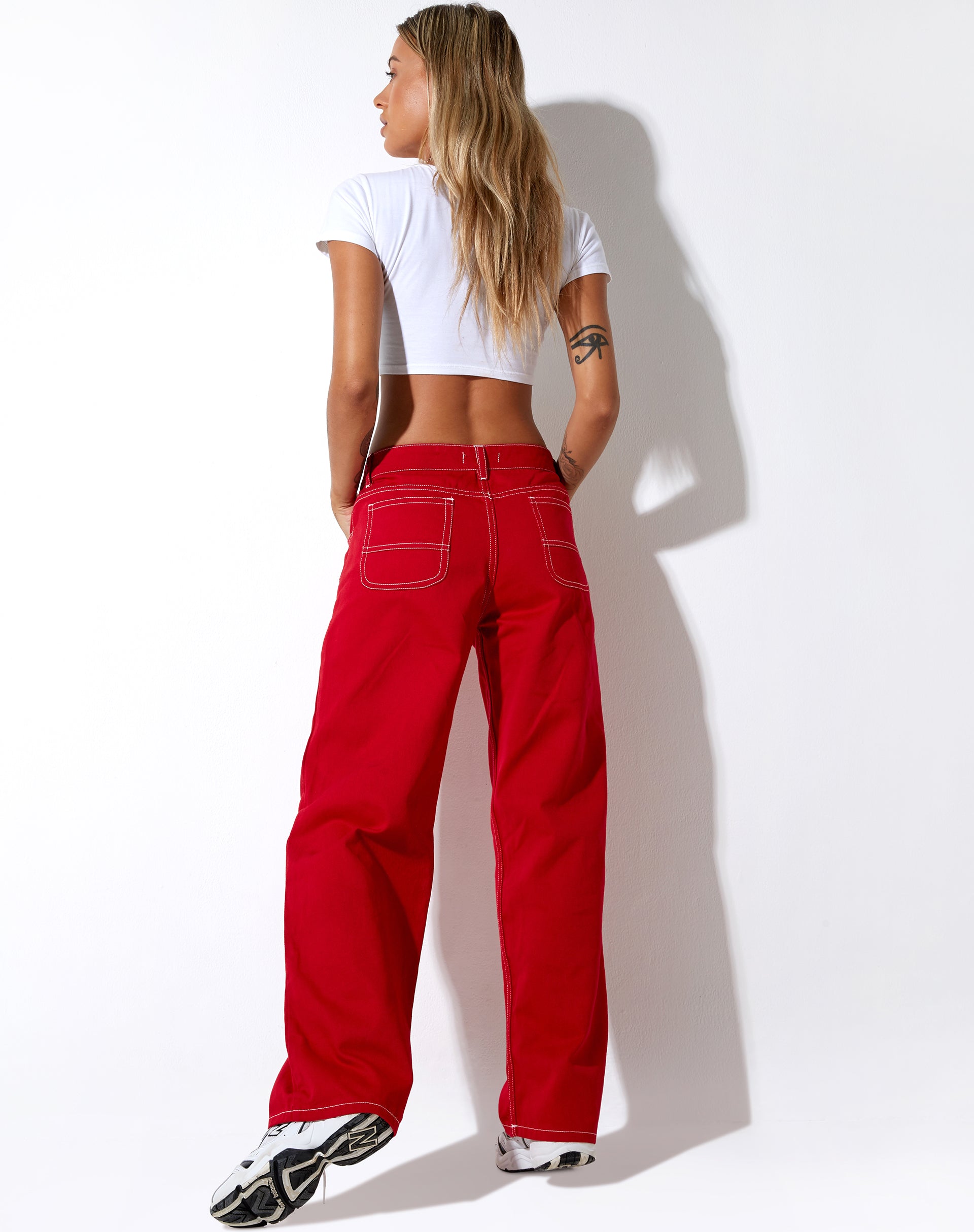 image of Athene Trouser in Racing Red White Stitch
