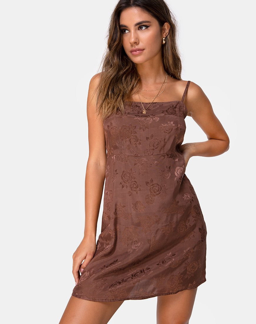 Image of Boyasly Slip Dress in Satin Rose Chocolate