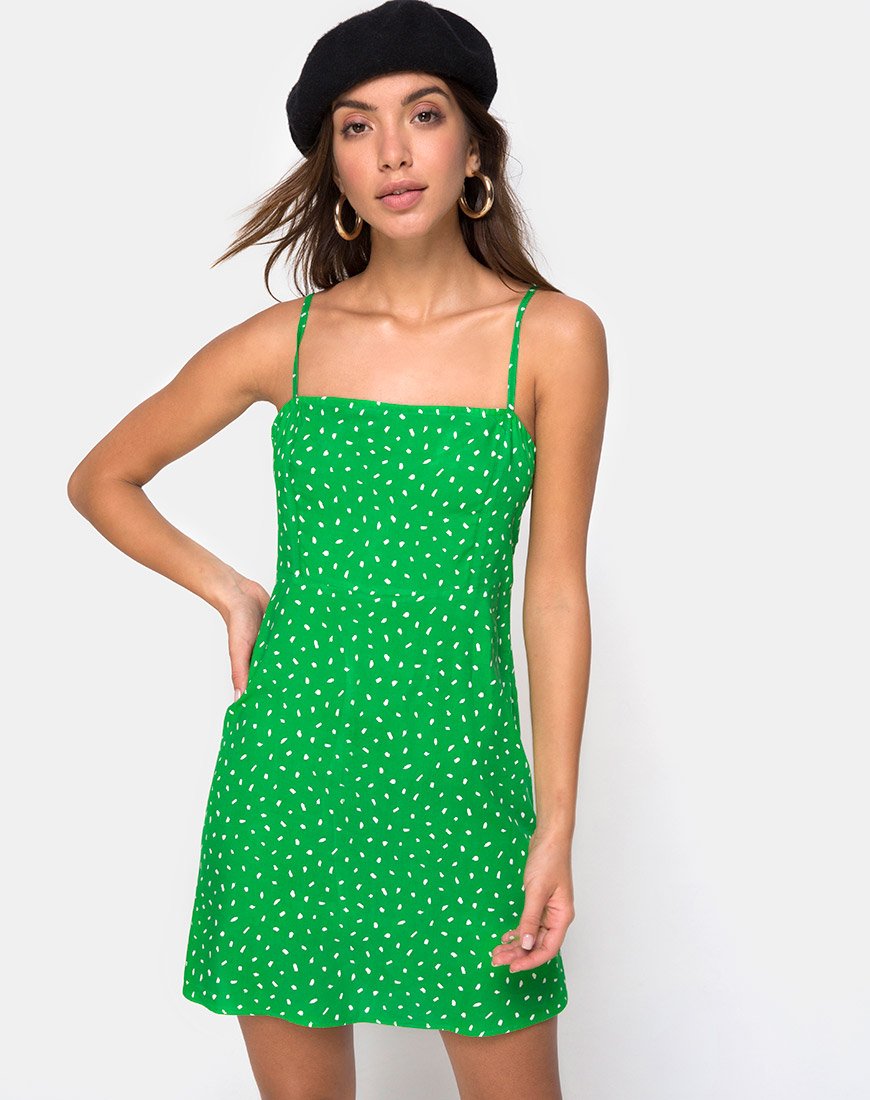 Boyasly Slip Dress in Mini Diana Dot Green