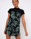 Image of Tista Dress in Dragon Flower Black and Mint