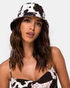 Image of Bucket Hat in Cow Hide Brown and White  Hat