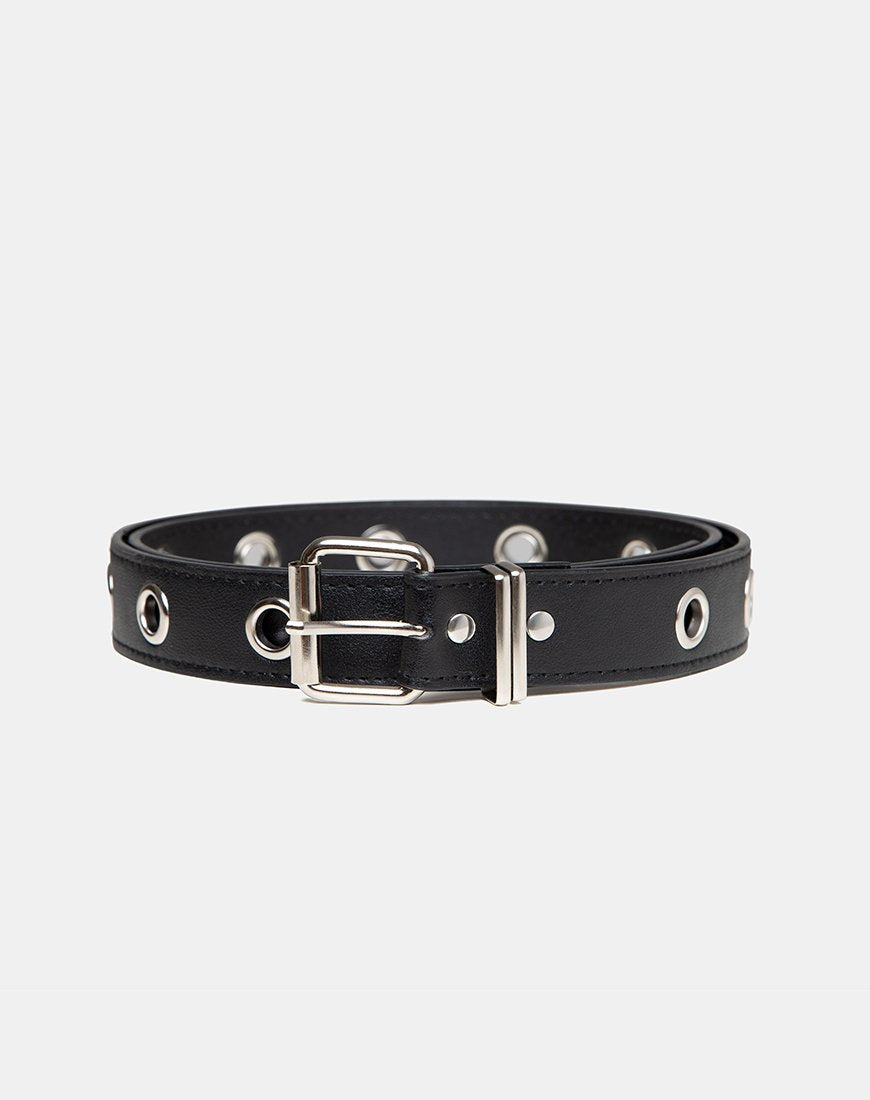 Single Eyelet Grommet Belt in PU Leather Black