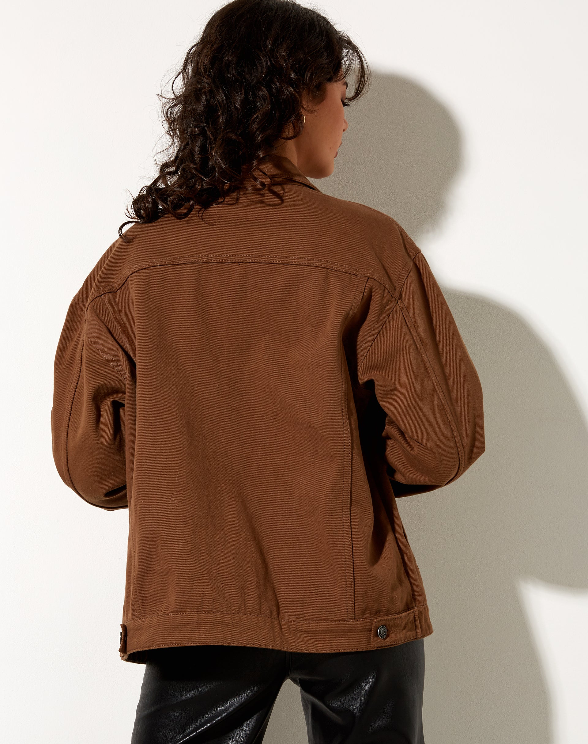 Image of Calissa Longline Denim Jacket in Rich Brown