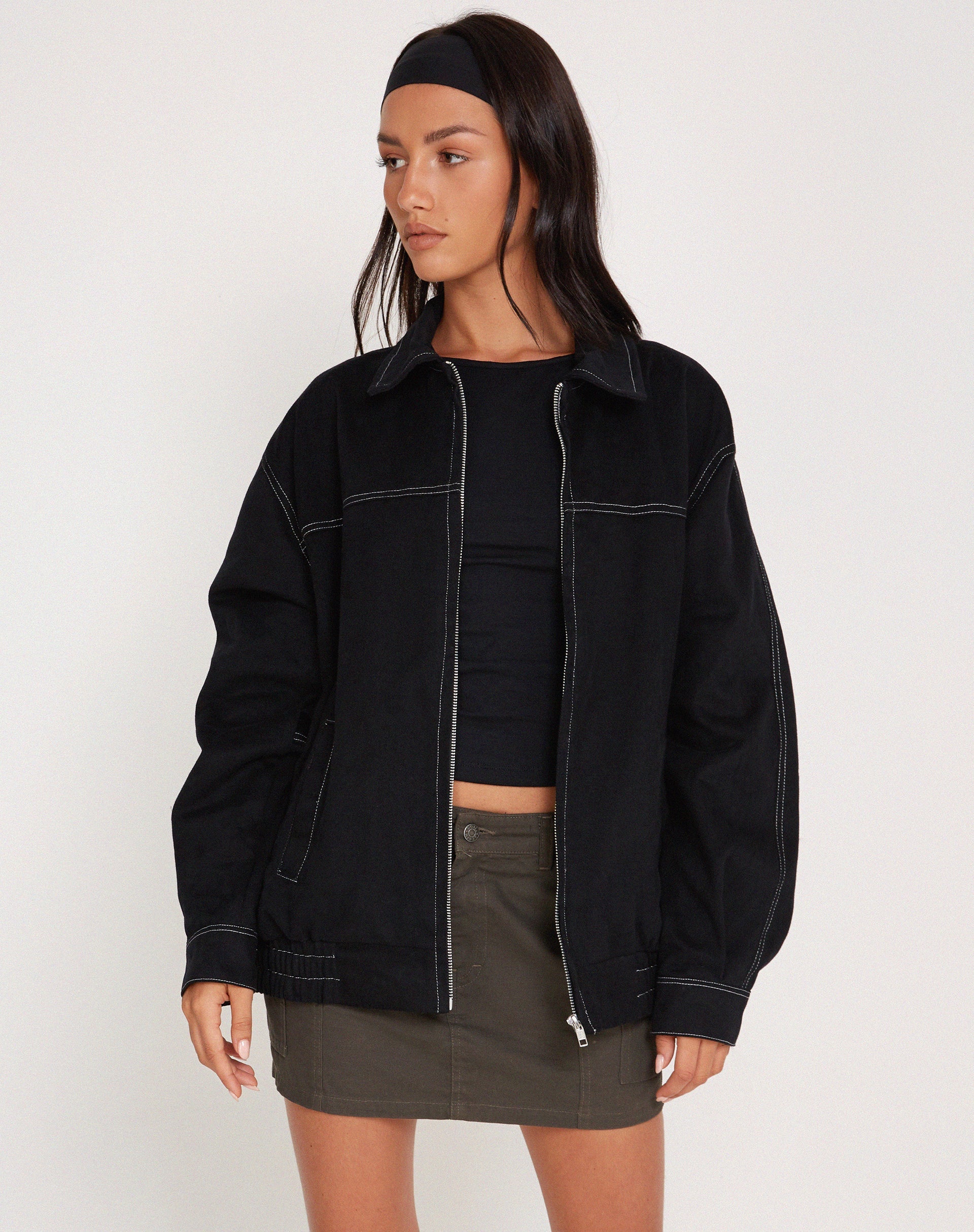 Black contrast shop stitch jacket