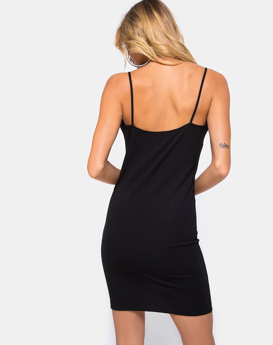 Cecy Bodycon Dress in Black with Hook and Eye