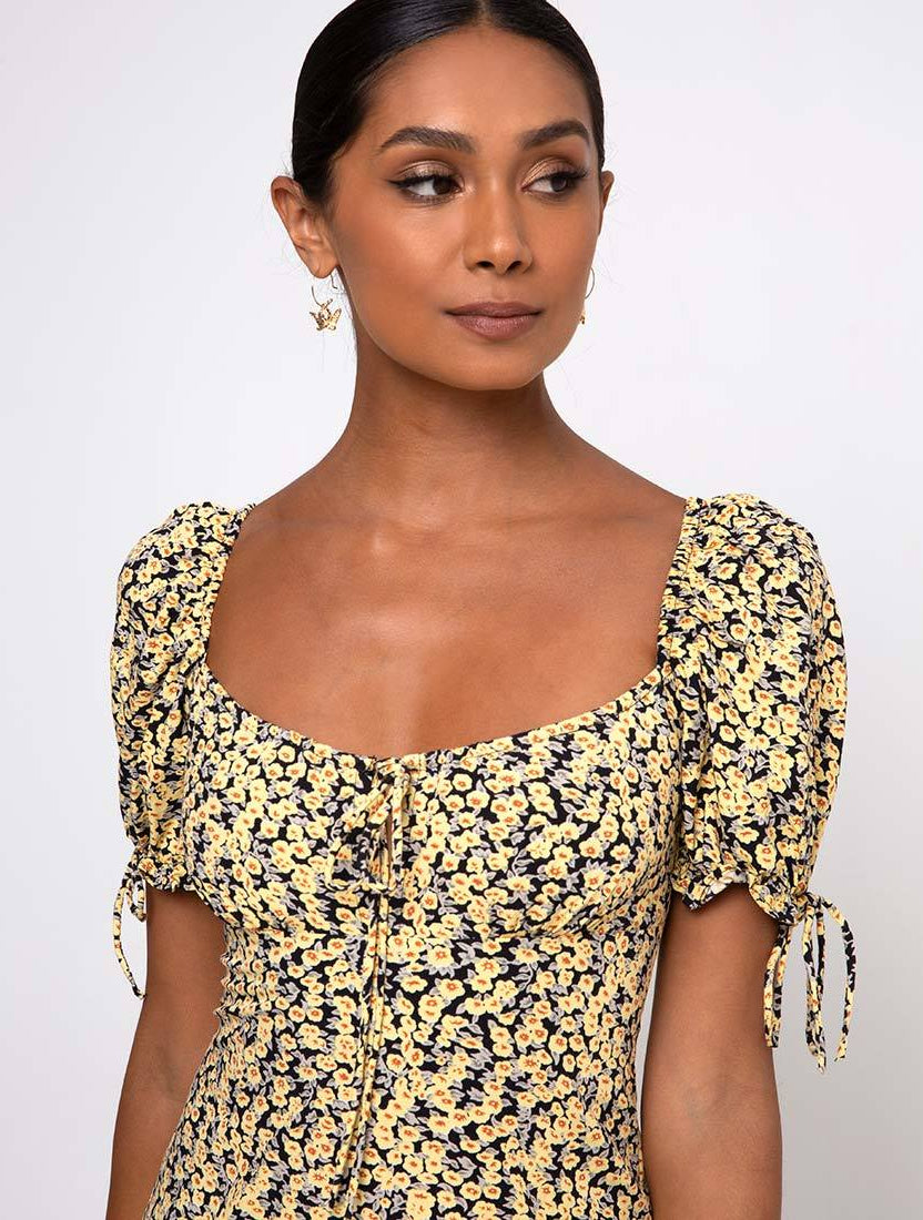 Yellow Floral Midi Dress Cello