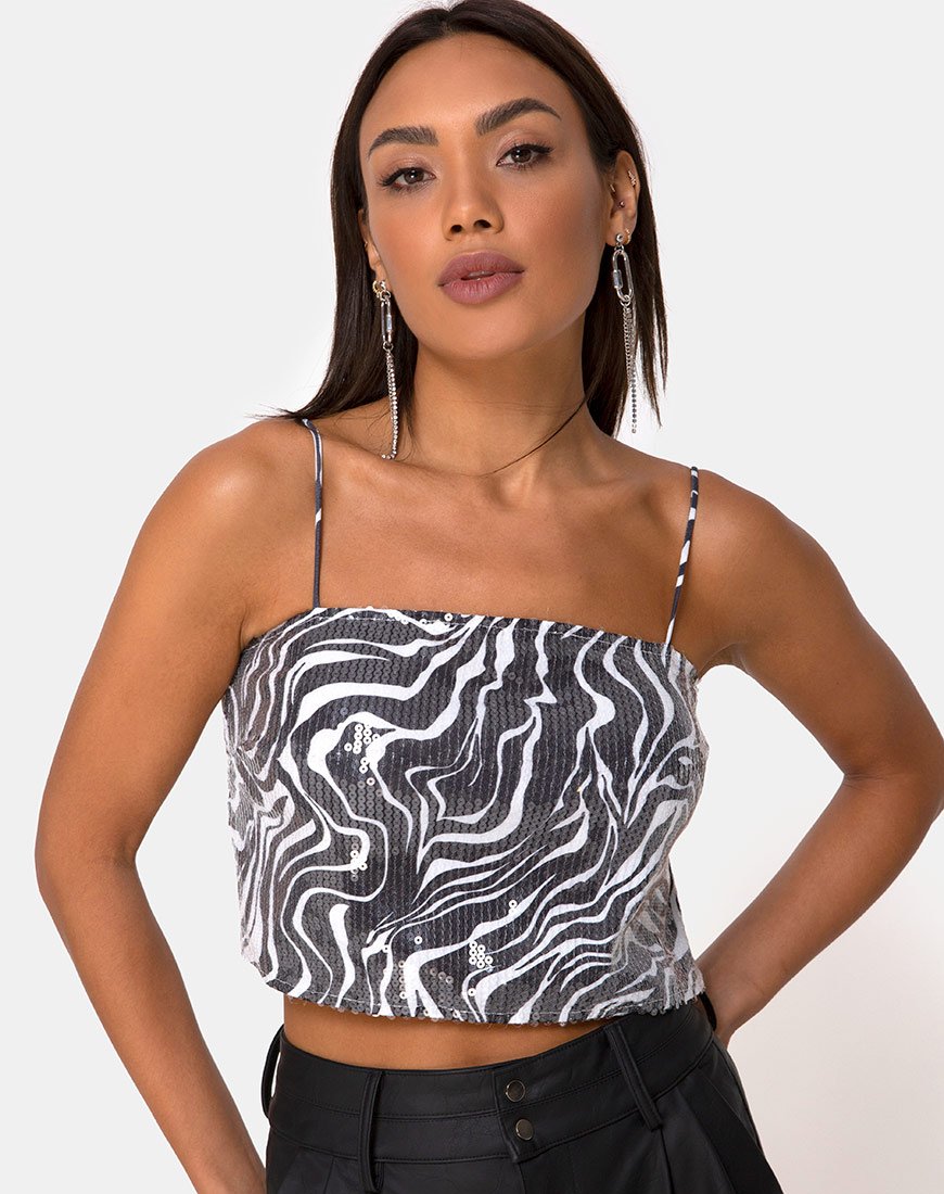 Image of Champo Crop Top in Trippy Zebra Clear Sequin