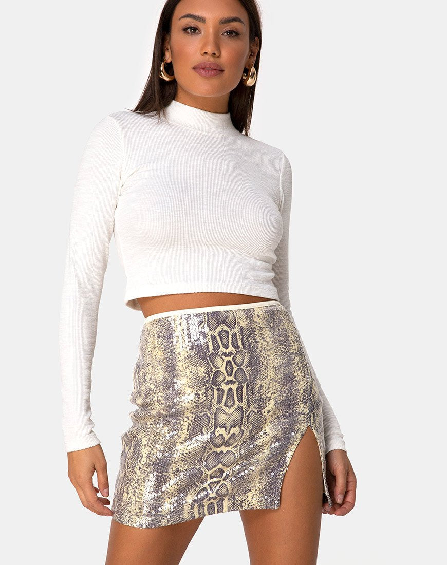 Cheri Split Mini Skirt in Acid Snake Clear Sequin