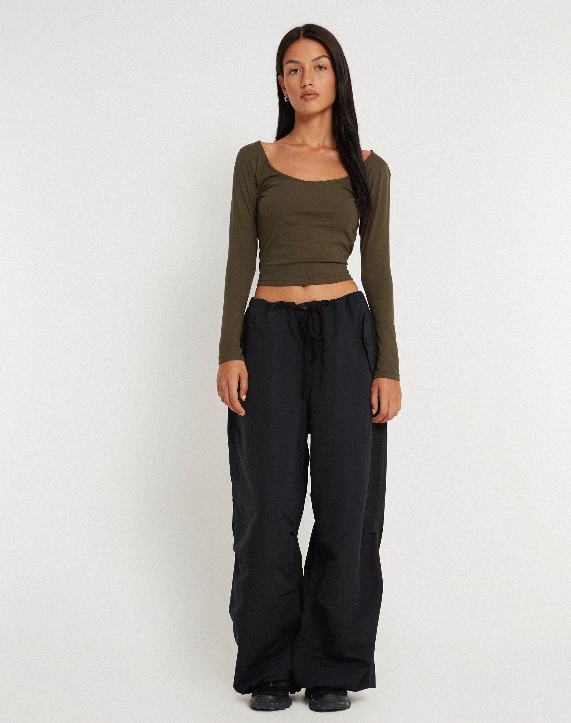 Microfibre Black Wide Leg Parachute Trousers | Chute – motelrocks