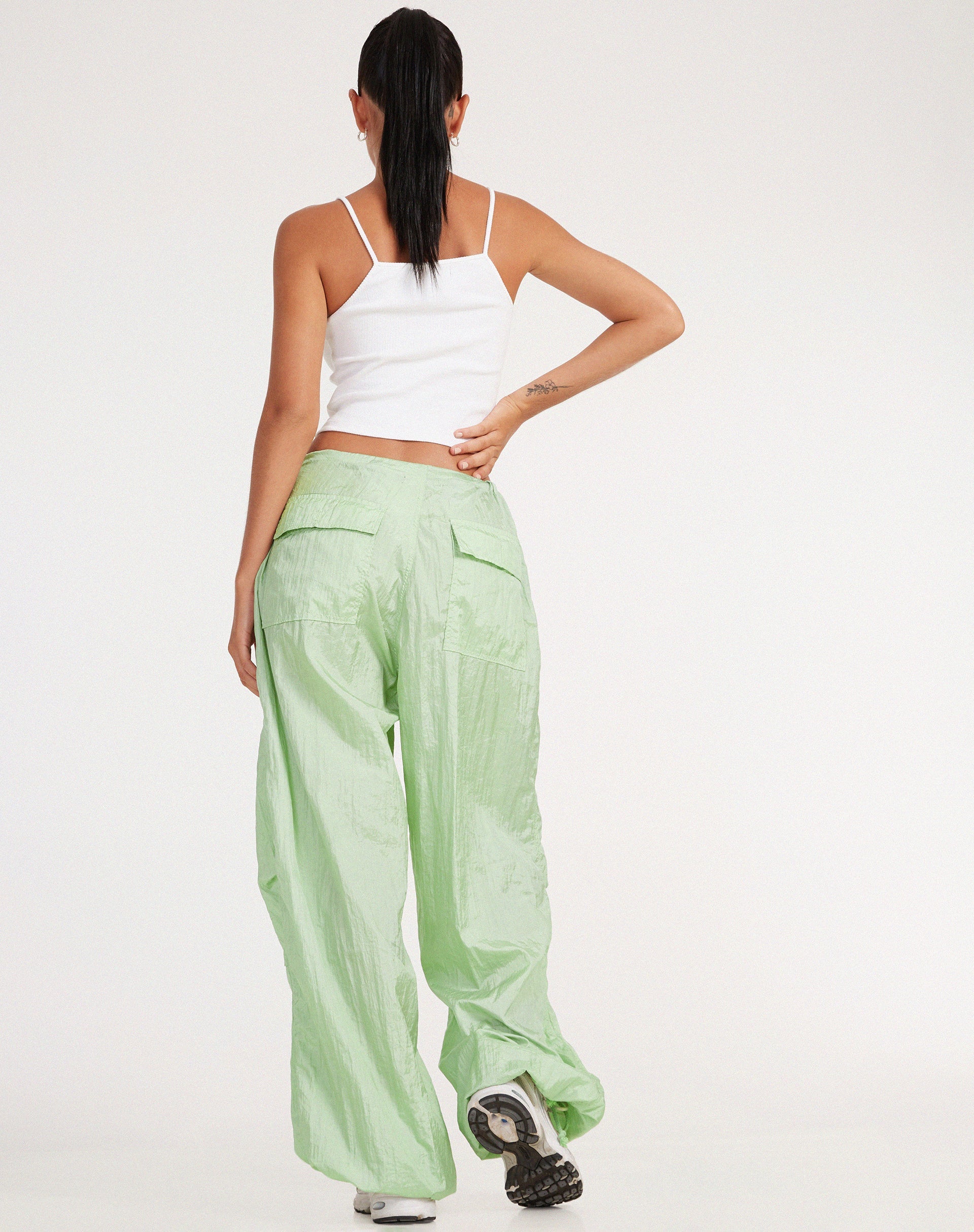 Sage Green Wide Leg Parachute Cargo Trousers | Chute – motelrocks