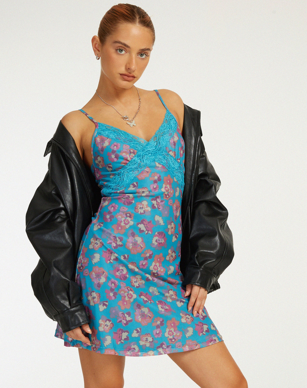 Coline Printed Mini Dress in Contrast Floral Blue
