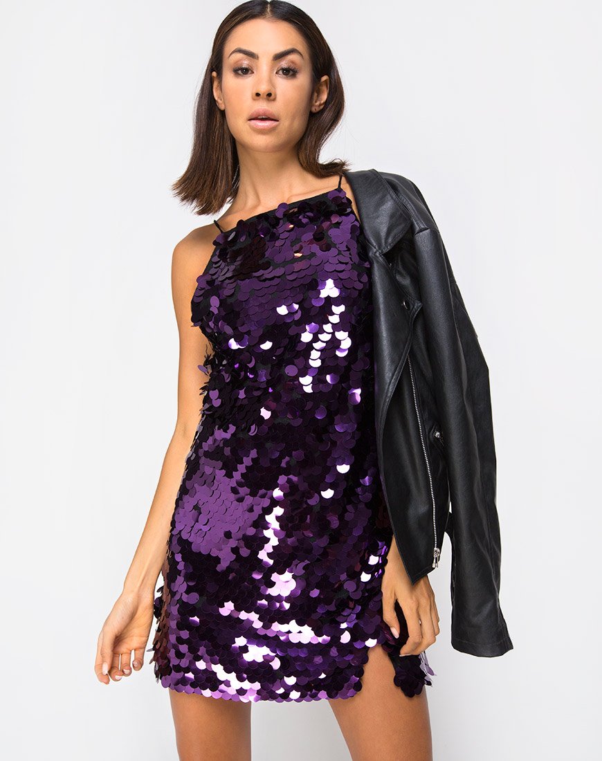 Image of Corine Slip Dress in Plum Disc Sequin