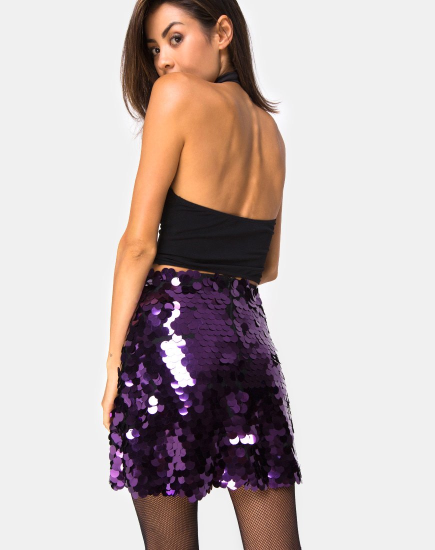 Weaver Mini Skirt in Plum Disc Sequin