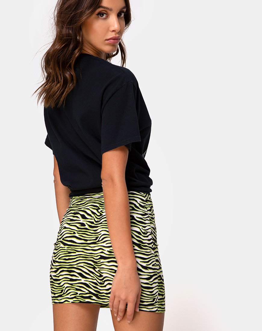 Kimmy Mini Skirt in Zebra Fluro Green
