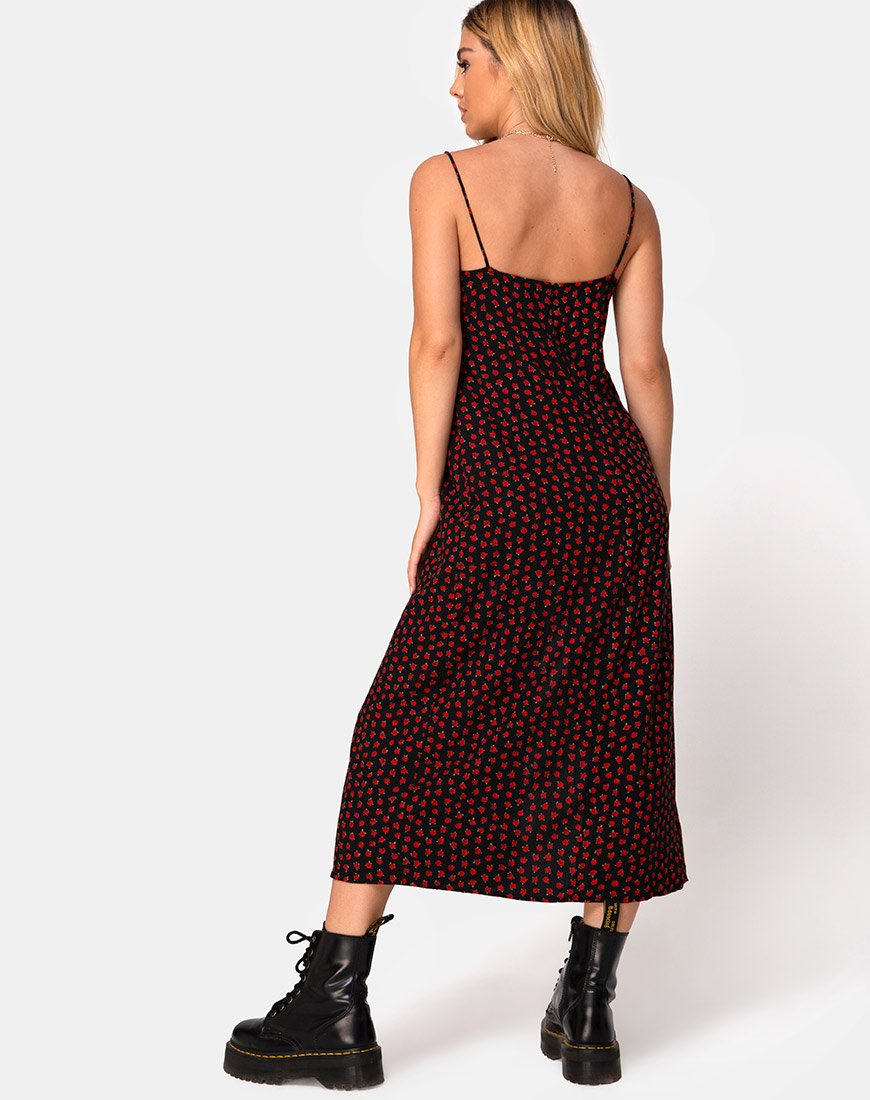 Image of Cypress Midi Dress in Dotty Rose Red