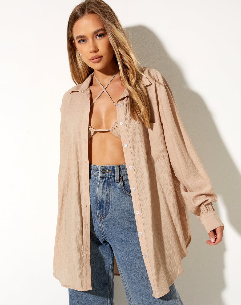 Dael Oversized Shirt in Crinkle Tan