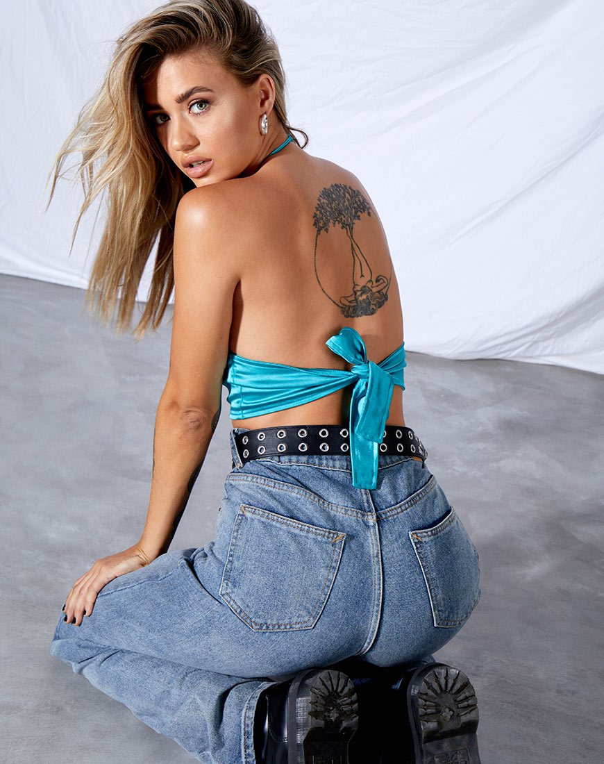 Image of Darina Crop Top In Satin Bright Azure