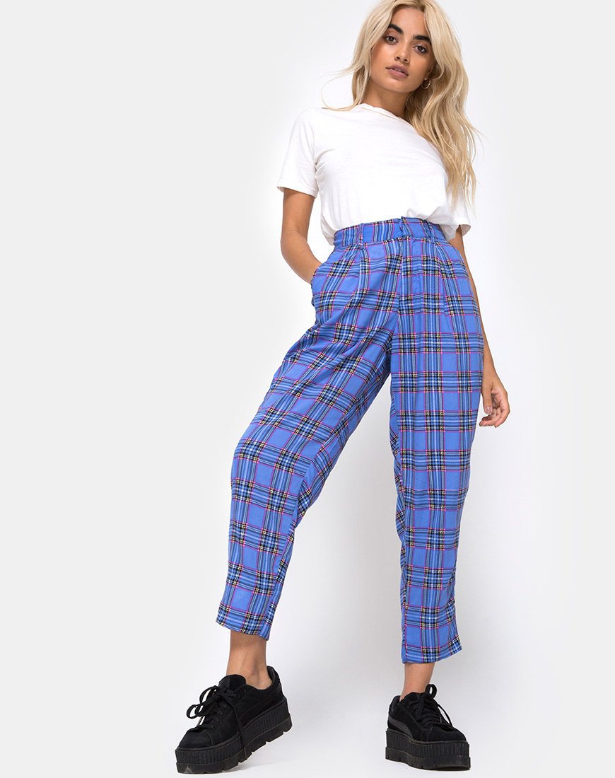 Image of Dastan Trouser in 90s Check Blue Pink