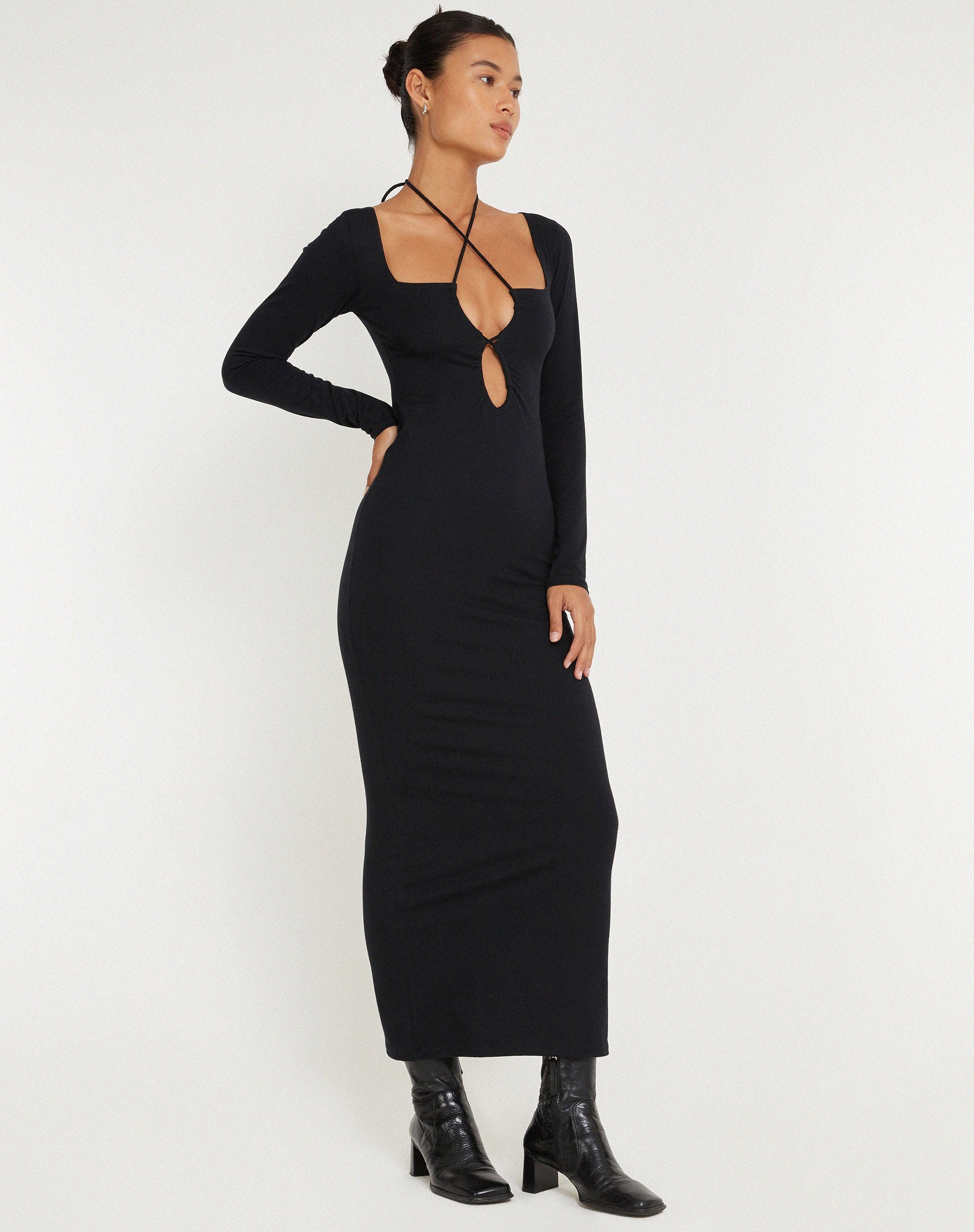 image of Delani Long Sleeve Midi Dress in Black