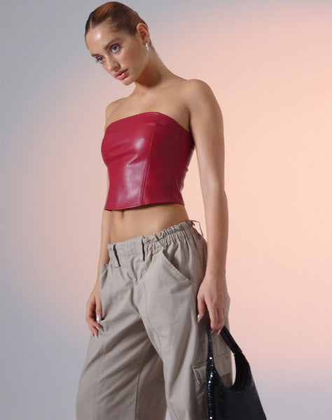 Kaida Bow Detail Corset Top in Tailoring Red