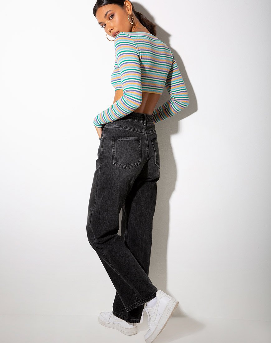 Image of Adea Crop Top in Rib Green Purple and Yellow by Motel