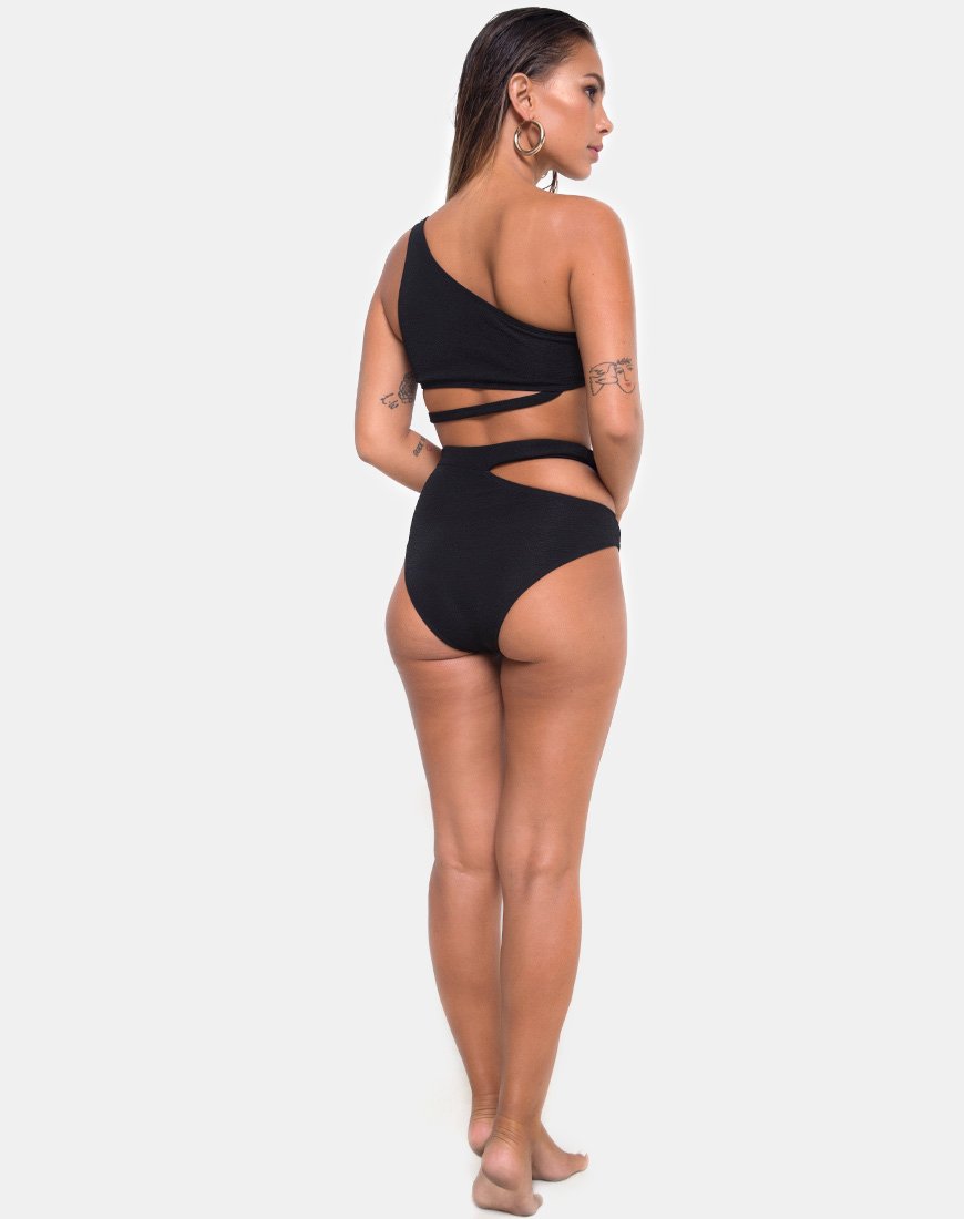 Image of Dreama Bikini Bottom in Textured Black