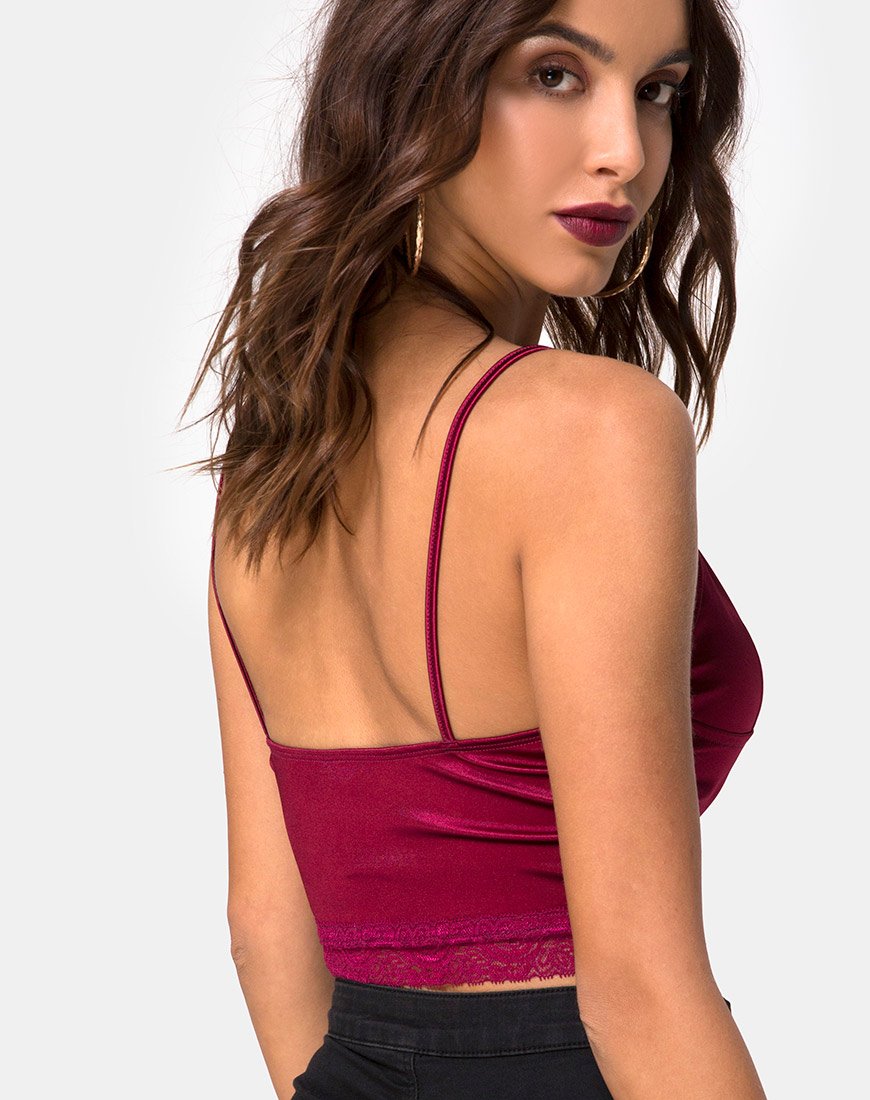 Image of Dyrana Top in Burgundy with Burgundy Lace