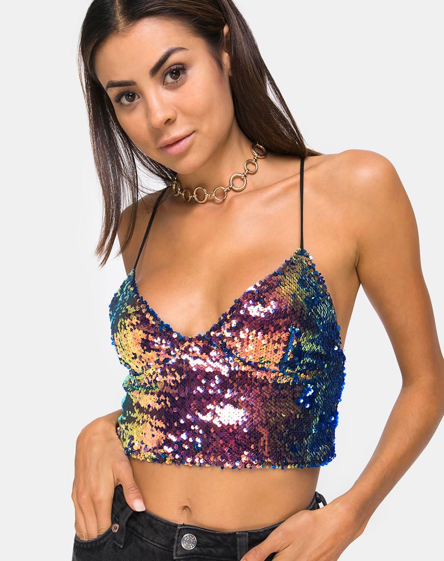 Image of Dyrilla Cropped Bralet in Dragon Fruit Sequin