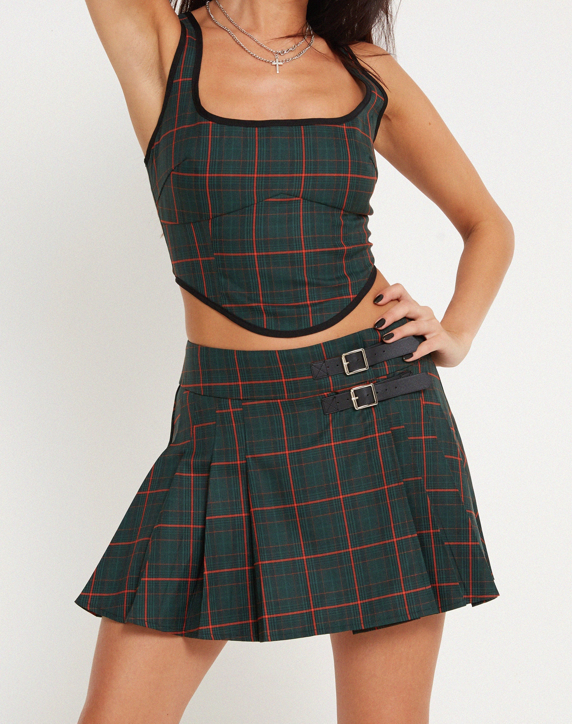 Green pleated outlet skirt tartan