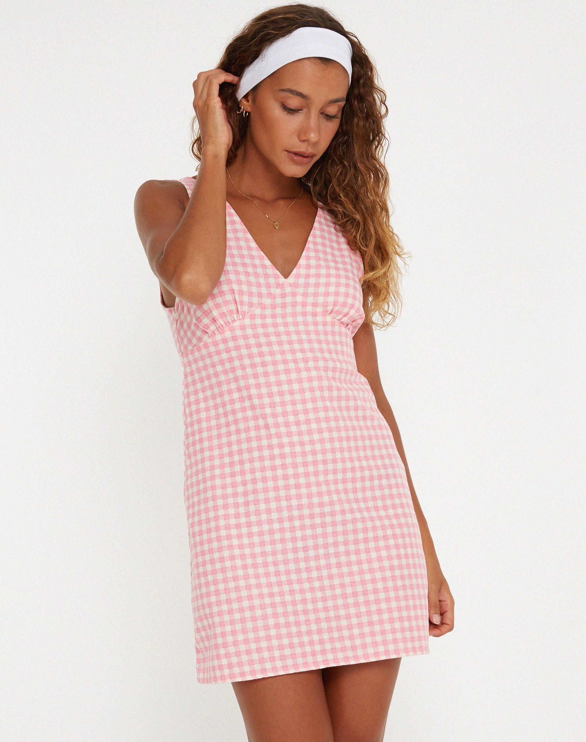 Pink Gingham V Neck Mini Dress | Eluned motelrocks-com-eur Pink Gingham V Neck Mini Dress | Eluned motelrocks-com-eur