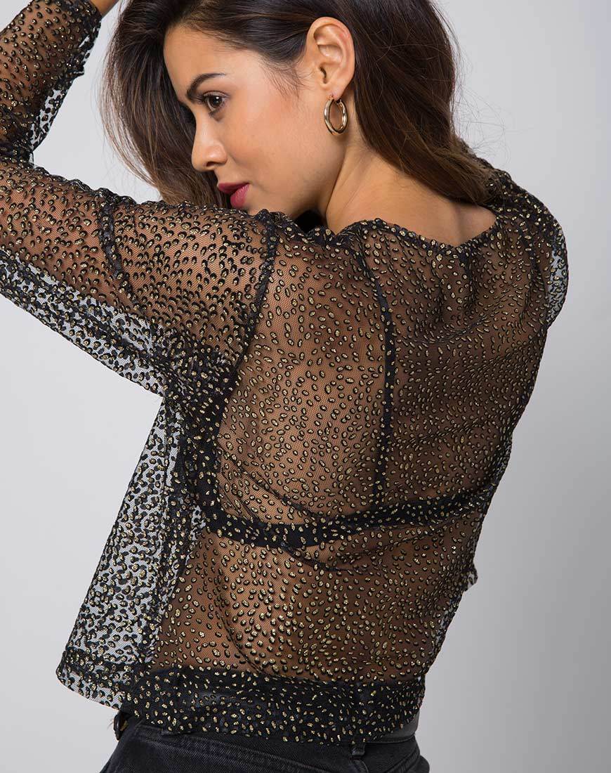 Image of Ether Longsleeve Top in Glitter Net Animal Black