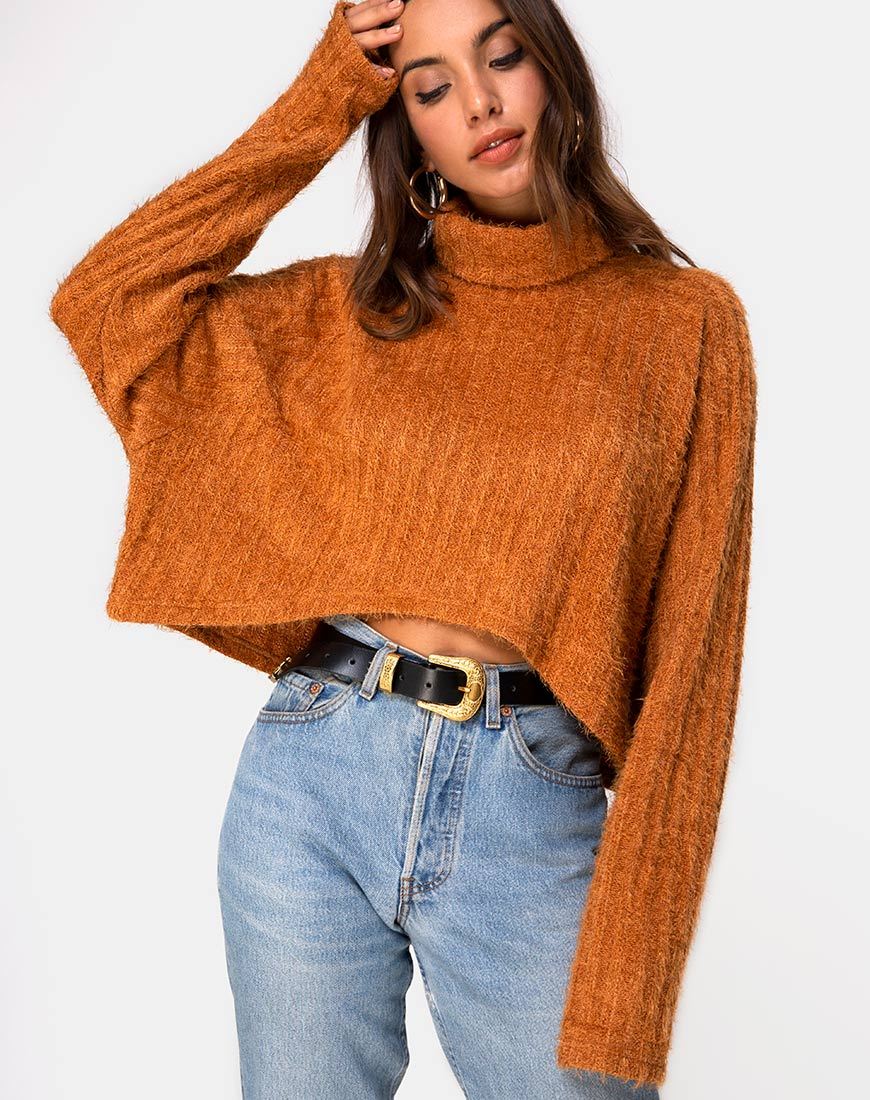 Evie Cropped Sweatshirt in Rust Knit