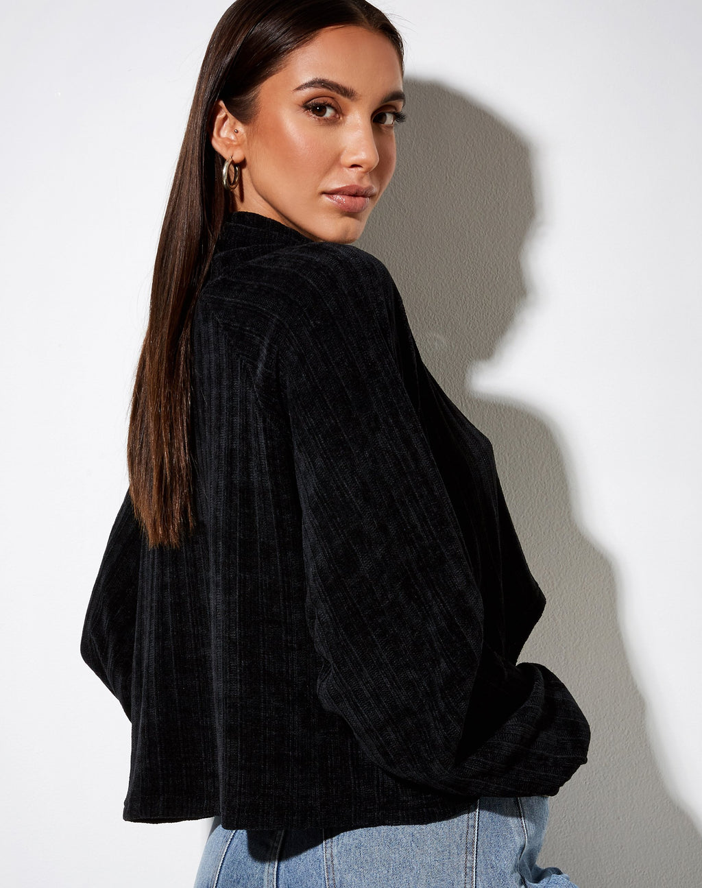 Evie Cropped Jumper in Chenille Black