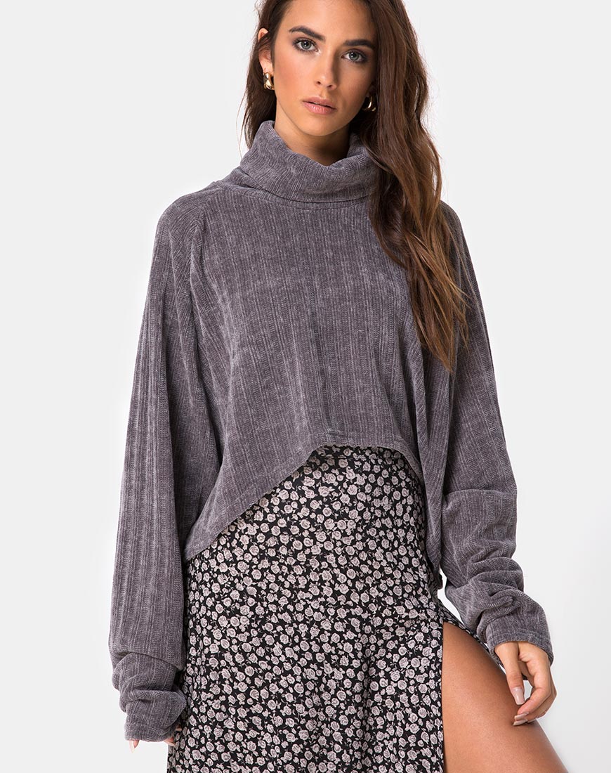 Evie Cropped Sweatshirt in Chenille Grey