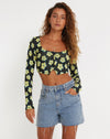Image of Faline Crop Top in Cute Floral Black and Yellow